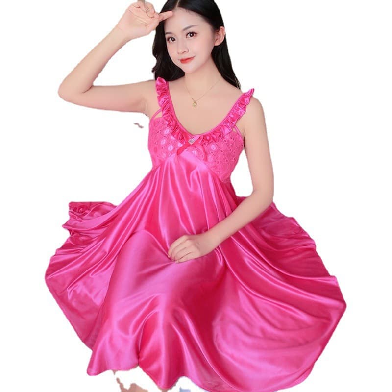 Summer Women's Sexy V-Neck Ice Silk Tank Sleep Dress Wholesale Simulation Silk Homewear Sleeveless Nightgown Sleepshirt