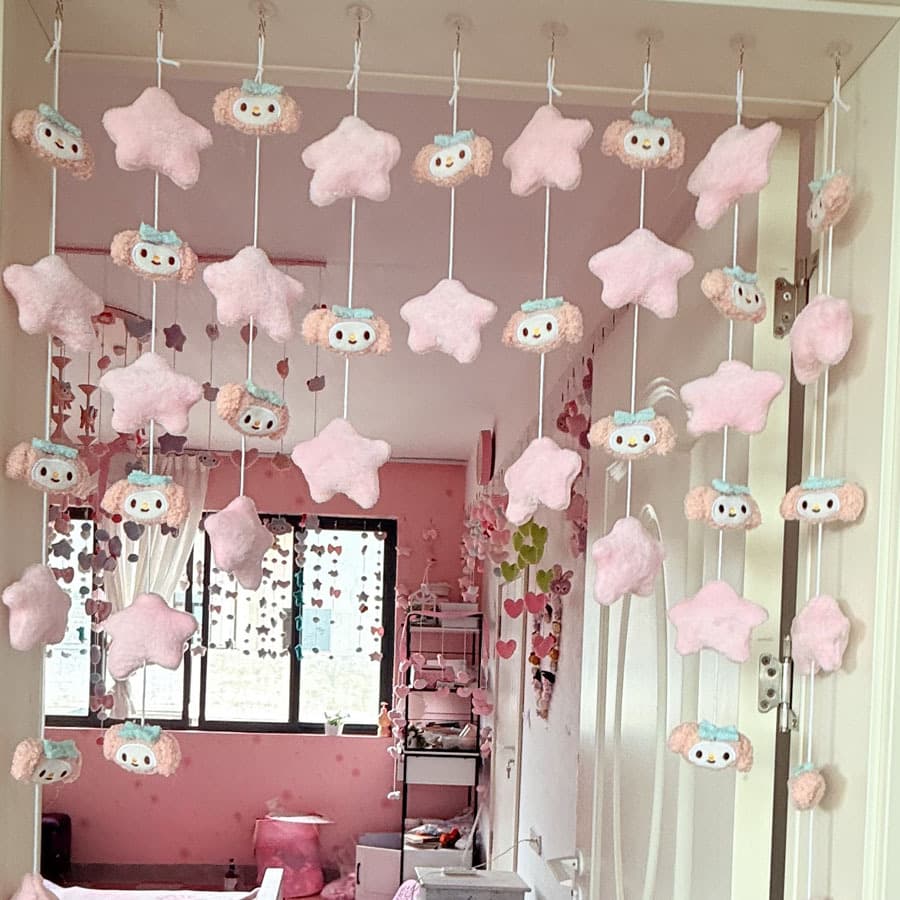 My Melody Pink Heart Door Curtain for Home, High-Value Princess Heart Door Curtain Decoration, Hanging Curtain, No-Punch Partition Curtain for Women