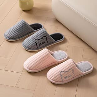 New Home Cotton Slippers for Women Winter Indoor Plush Warm Floor Cartoon Couple Fluffy Slippers Men