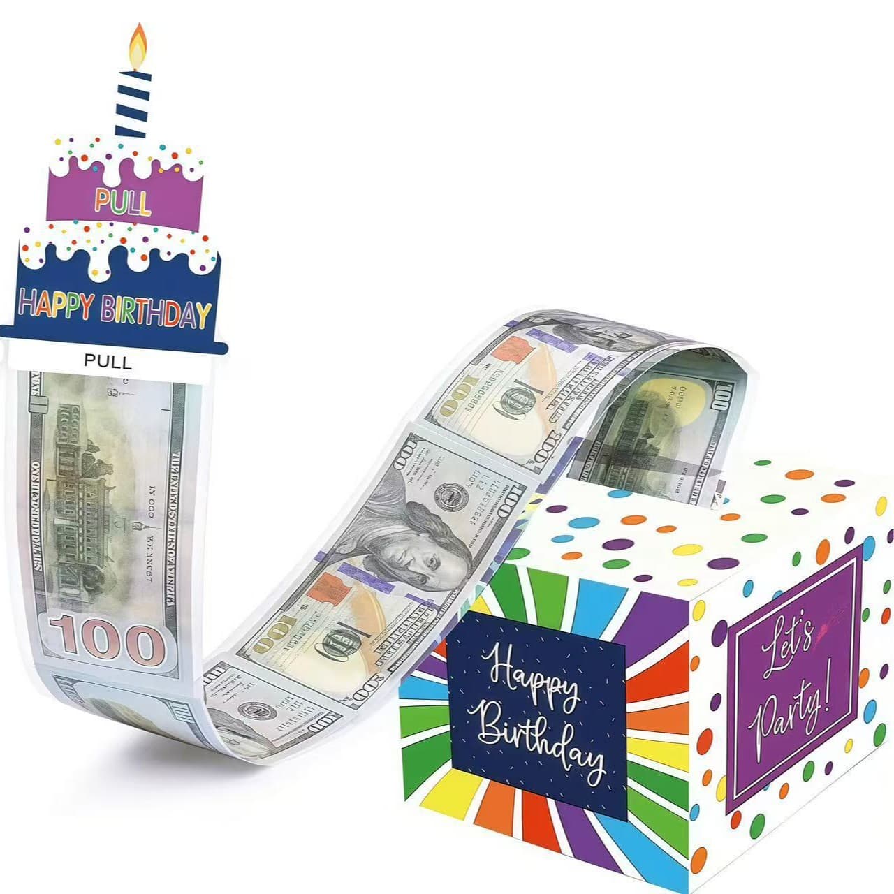 Colorful Birthday Money Pull Box Creative Gift, Kids Party Surprise Pull Money Mechanism Box with Cake Decoration Birthday