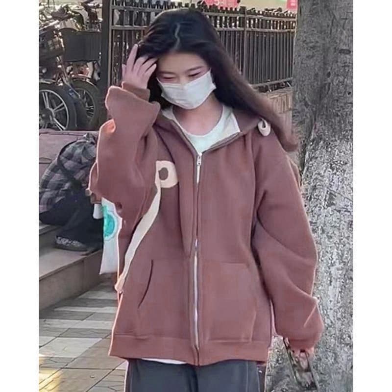Autumn/Winter Women's Oversize Hoodie, New Fall Zip-Up Hooded Thin Jacket, Ins Style