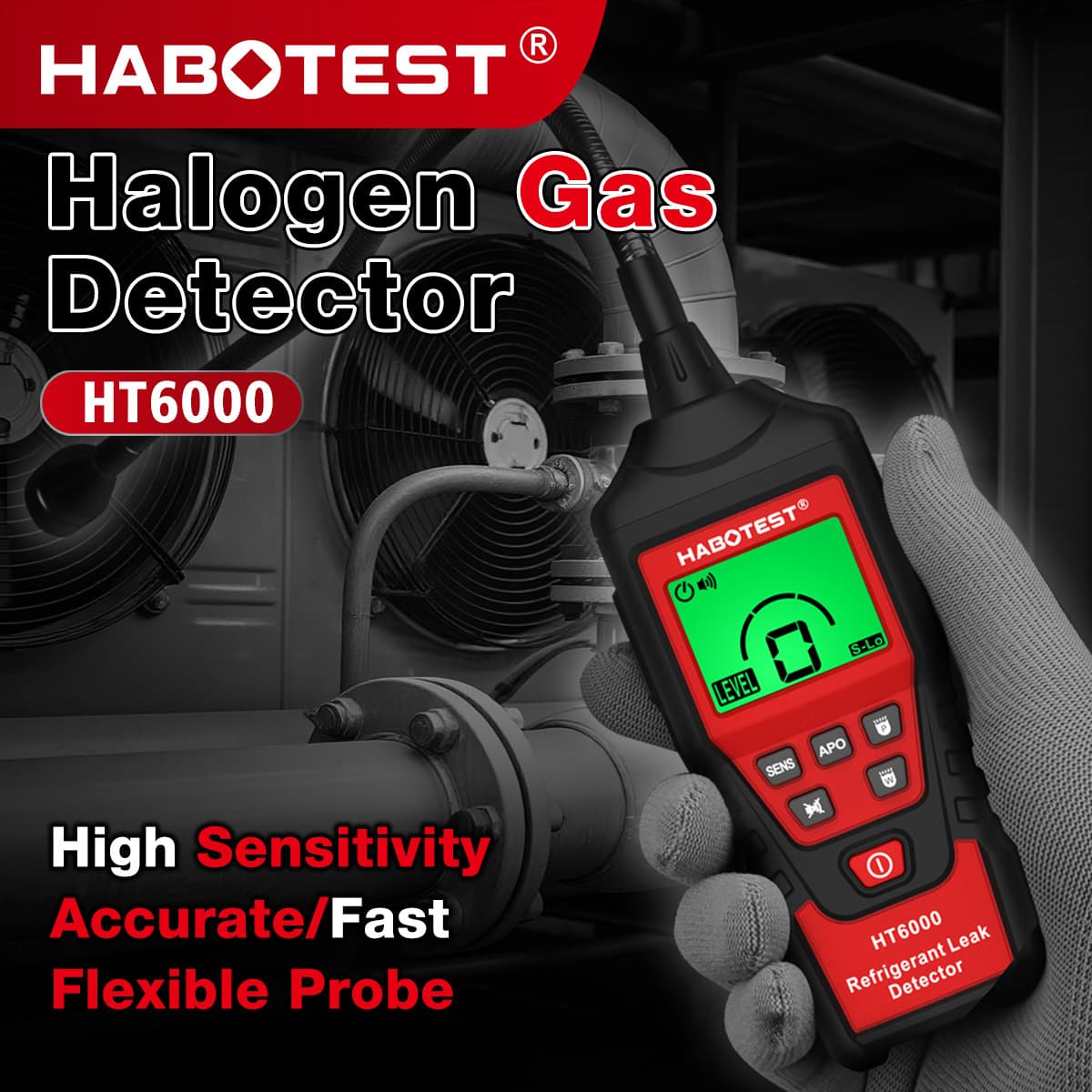 HABOTEST Factory Store HT6000 Refrigerant Tester for air conditioning, halogen, automotive Freon, and refrigerant leak detection.