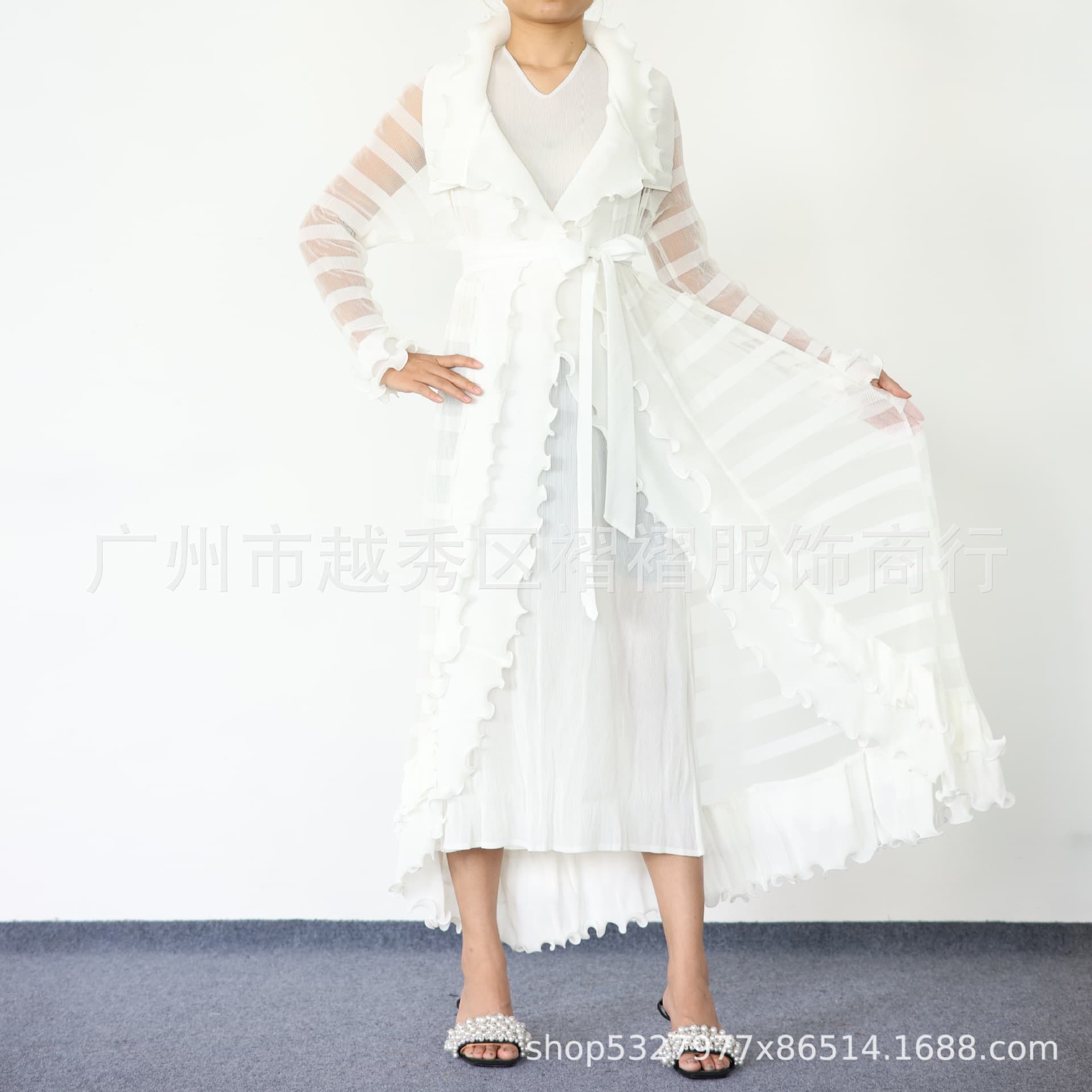2026 new summer and autumn Miyake Miyake pleated dense edge mesh irregular women's dress two-piece set