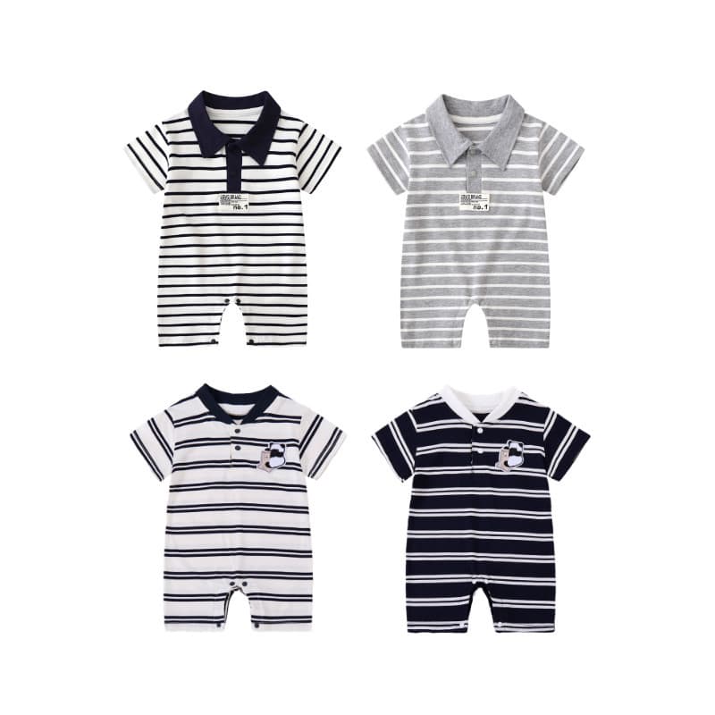 Baby Bodysuit Summer Short Sleeve Gentleman Striped Romper Newborn Clothes Summer Thin Baby Boy Outfit