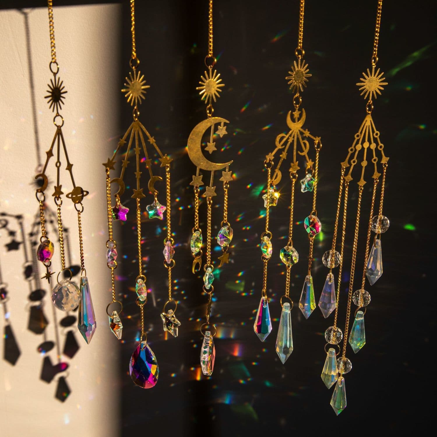 Crystal Sun Catcher Galaxy Crystal Solar Catcher Lamp Wind Chime DIY Rainbow Light Shadow Mobile