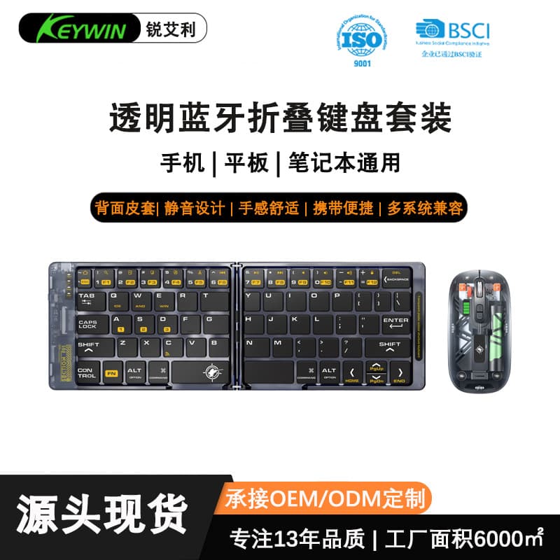 RuiAili F01 Transparent Foldable Keyboard Wireless Bluetooth Mouse Portable Computer Office Silent Keyboard and Mouse Combo
