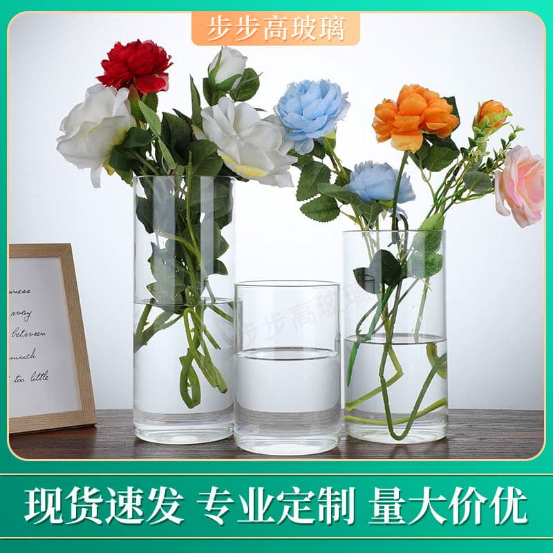 Simple Transparent Glass Vase Straight-leg Caliber Borosilicate Hydroponic Flower Vase Living Room Ornament Flower Arrangement