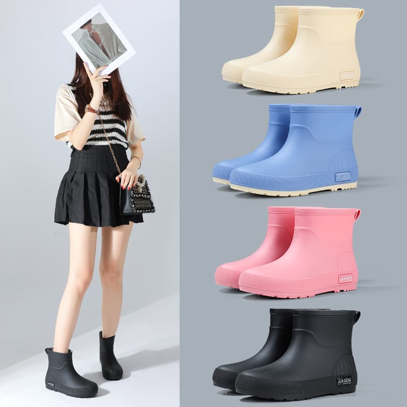 Low Cut Thickened Women's Rain Boots Fashionable Water Shoes Anti-slip Waterproof PVC Shoe Covers Easy to Wear Adult Ankle Boots