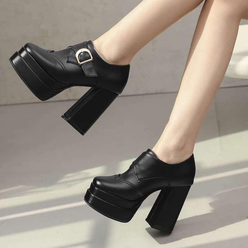 Women's Ultra-High Heel Sandals in Sizes 34-50, Thick-Soled Waterproof Platform, Suitable for All Seasons, Shallow Leather Shoes with Chunky Heels, All-Season Flats
