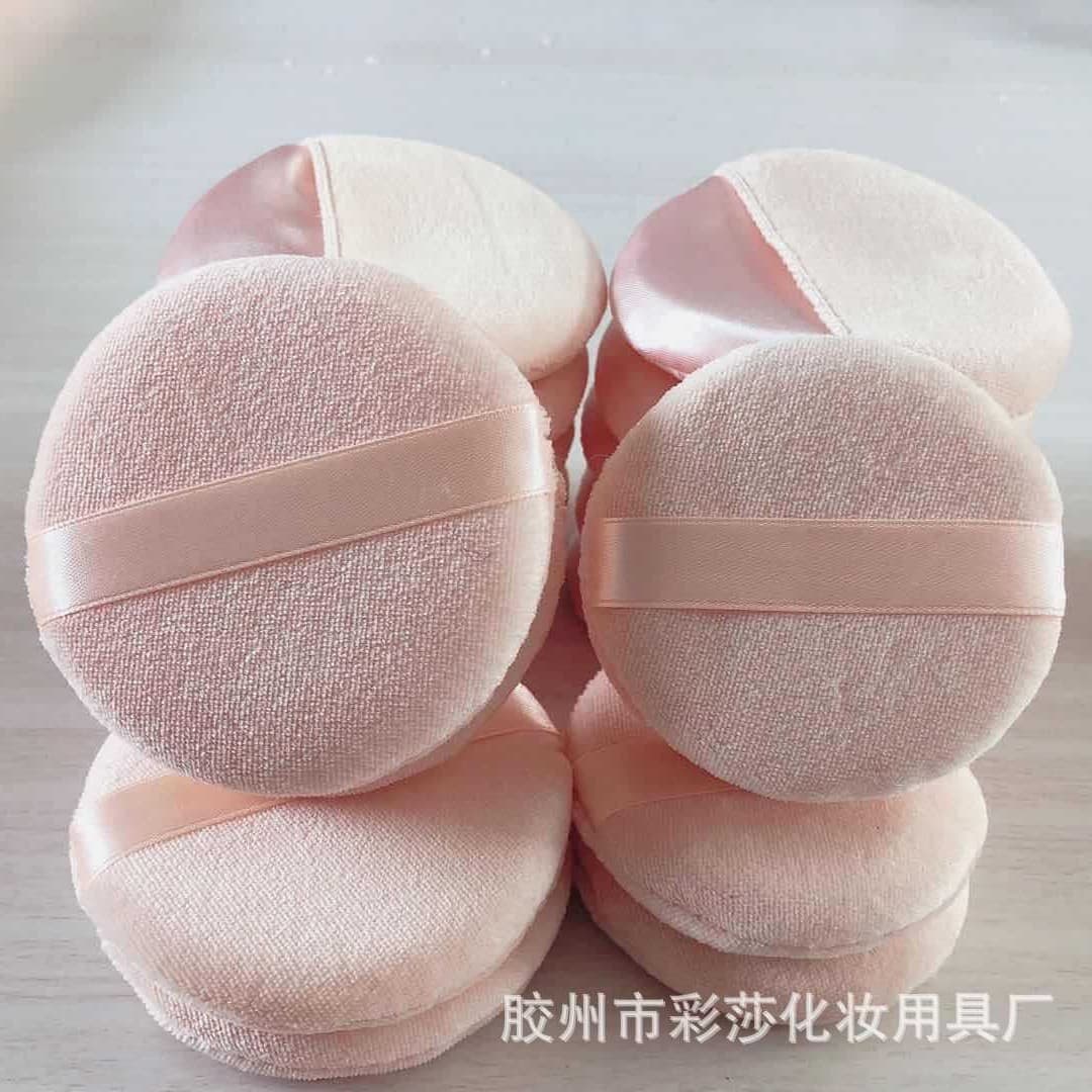 Wholesale Studio Makeup Artist Powder Puff Round Hand-Inserted Ribbon Dry Powder Puff Hook Hand Puff Cosmetic Makeup Tool