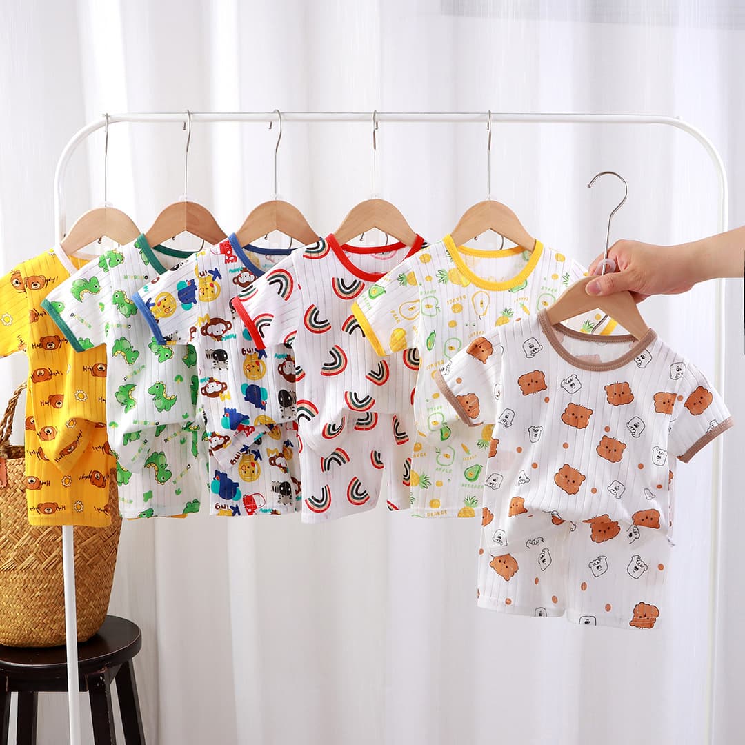New Summer Kids' Homewear Set, Lightweight Cotton Pajamas for Boys and Girls, Air Conditioning Wear, Two-Piece Set