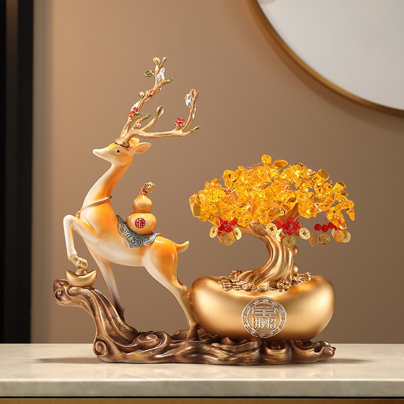 Wealth Attracting Ornament Money Tree Shaking Coin Deer Entryway Living Room Housewarming Gift Moving Opening Present