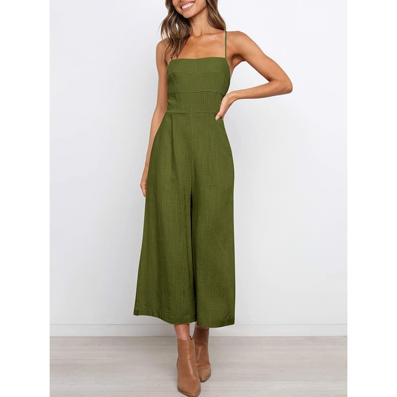 2025 New Style V-Neck Waist-Cinching Solid Color Jumpsuit for Women, Summer Fashion Casual Sleeveless Halter Neck Slimming Jumpsuit