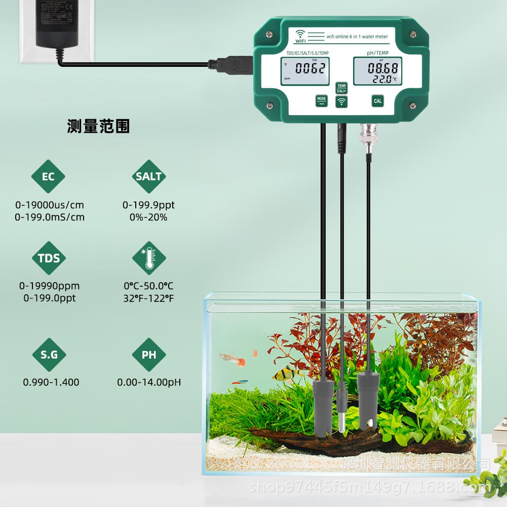 WIFI Tuya water quality online detector fish tank mariculture PH/TDS/EC/SG real-time salinity monitor