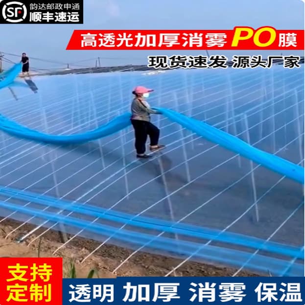 Five-Layer Co-extruded Agricultural Greenhouse PO Film, High Light Transmission, Anti-Fog, Anti-Aging, Insulating, Thickened Non-Drip Film