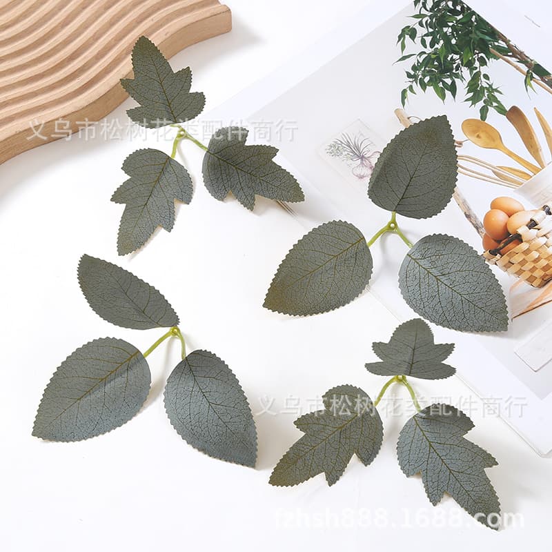 Single plant simulated tridenta leaf home green plant ornaments handmade decoration photography background simulated leaves wholesale