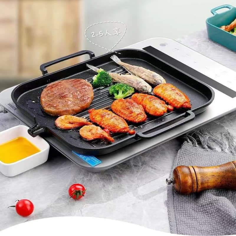 Ceramic Stove BBQ Pan Non-Stick Smokeless Mafan Stone Iron Plate Portable Gas Stove Pan Meat Grill Pan Induction Cooktop Griddle