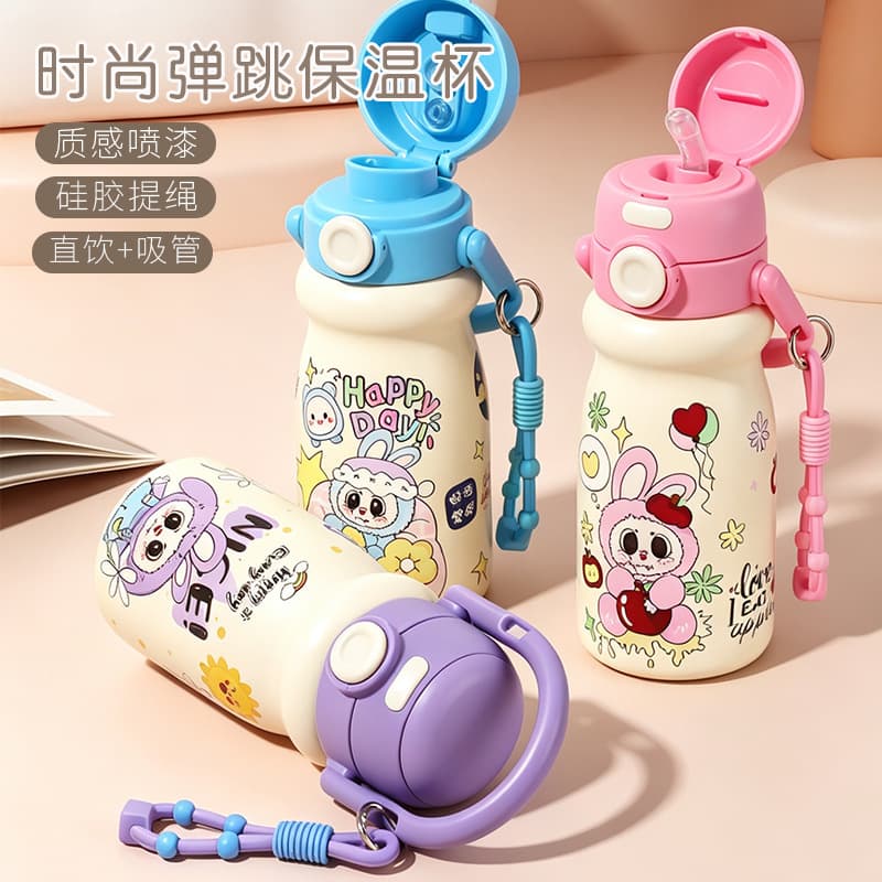 316 Stainless Steel Double Drink Bouncing Student Insulated Water Cup Portable Fashion Carry Pot Insulated Cup Cartoon Water Cup