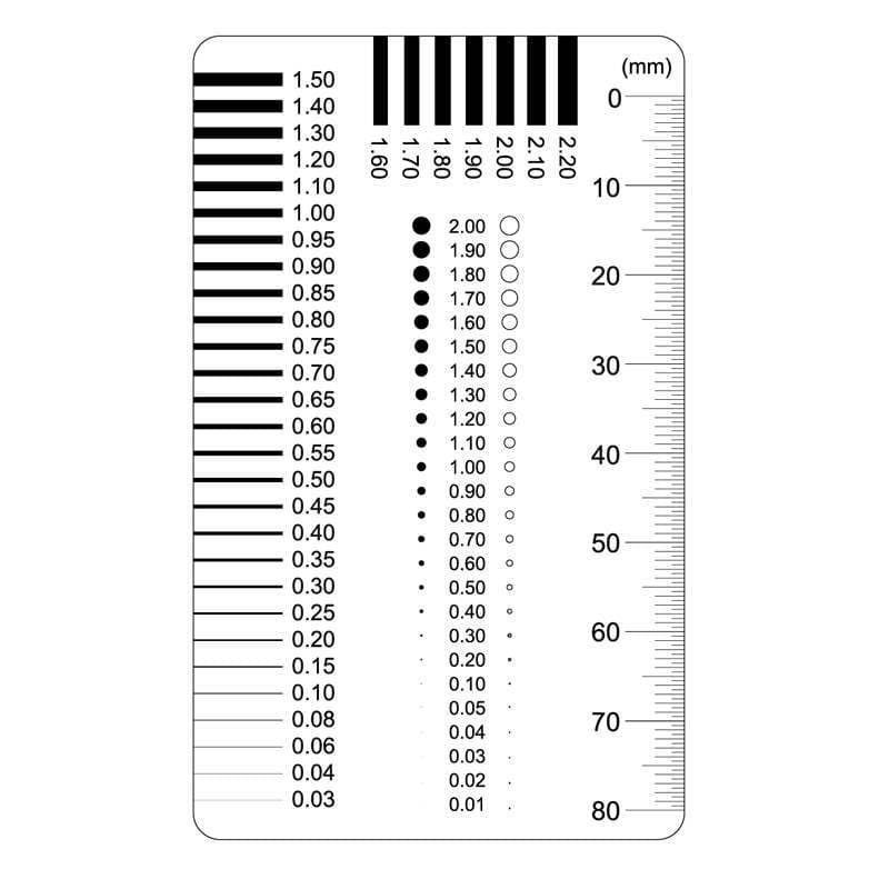 Badge gauge, film ruler, dot gauge, line gauge, stain and crack comparison card, scratch, transparent ruler models