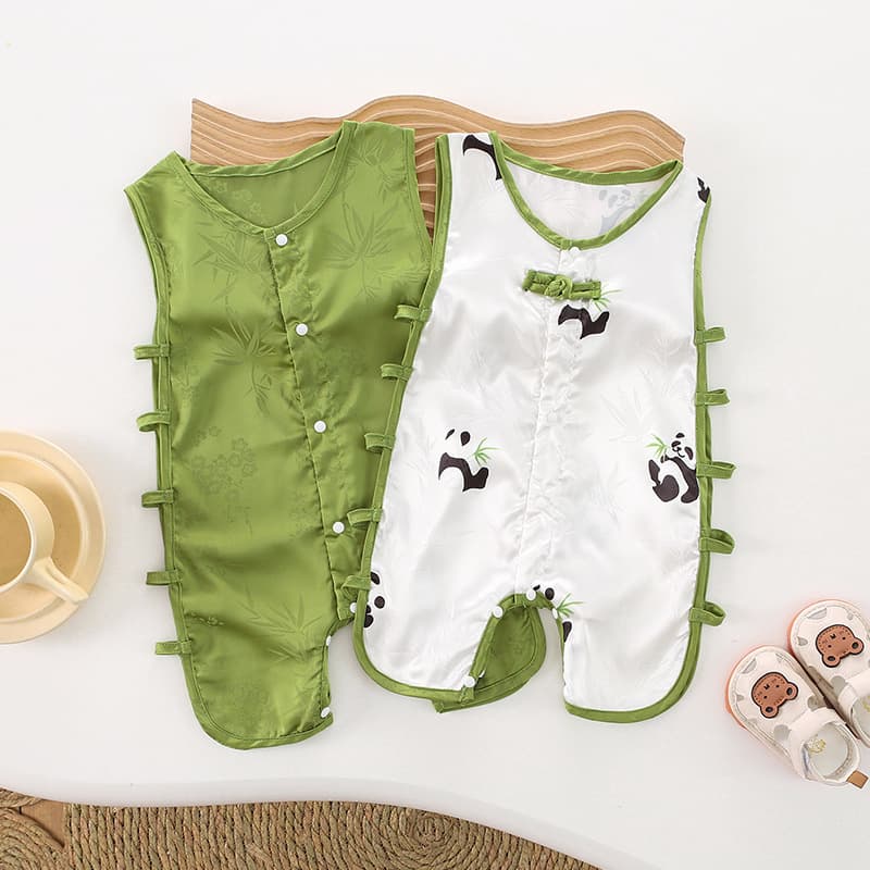 Baby clothes summer 0-12 months baby boy jumpsuit sleeveless thin Chinese style bamboo Pipaha clothing trendy