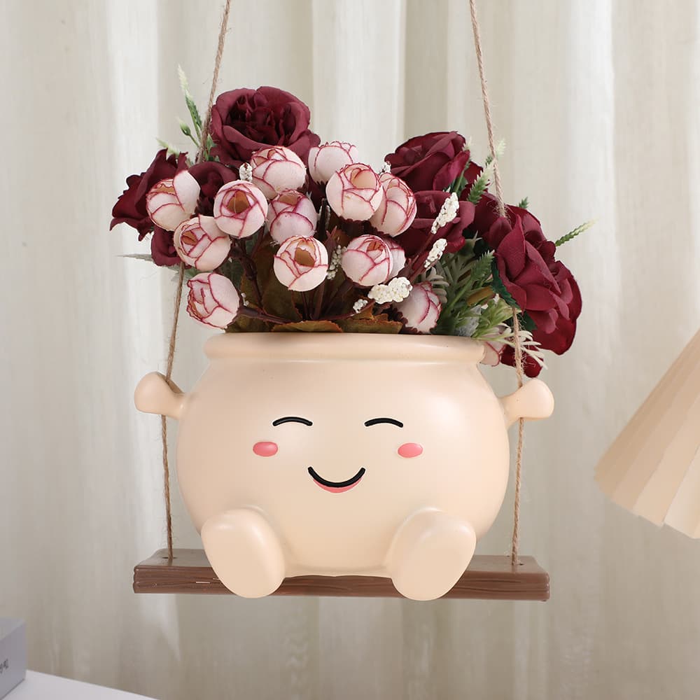 Best-selling Round Face Swing Flower Pot, Cute Home Balcony Bedroom Plant Pot, Decorative Craft, Wholesale