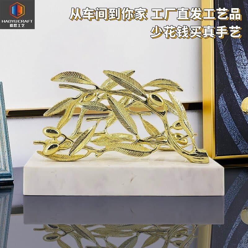 Luxury Iron Art Bamboo Leaf Ornament High-End Soft Furnishing Premium Home Decor for Living Room TV Cabinet Wine Cabinet