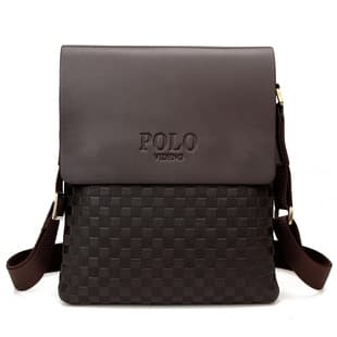 Men's Single Shoulder Crossbody Bag PU Leather Polo Style, Wish Cross-Border Factory Store, Quilted Square Pattern, Casual Travel Bag for Men