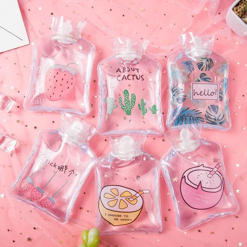Transparent hot water bottle winter cartoon warm simple anti-cold warm handbag student convenient water filling portable hot compress bag
