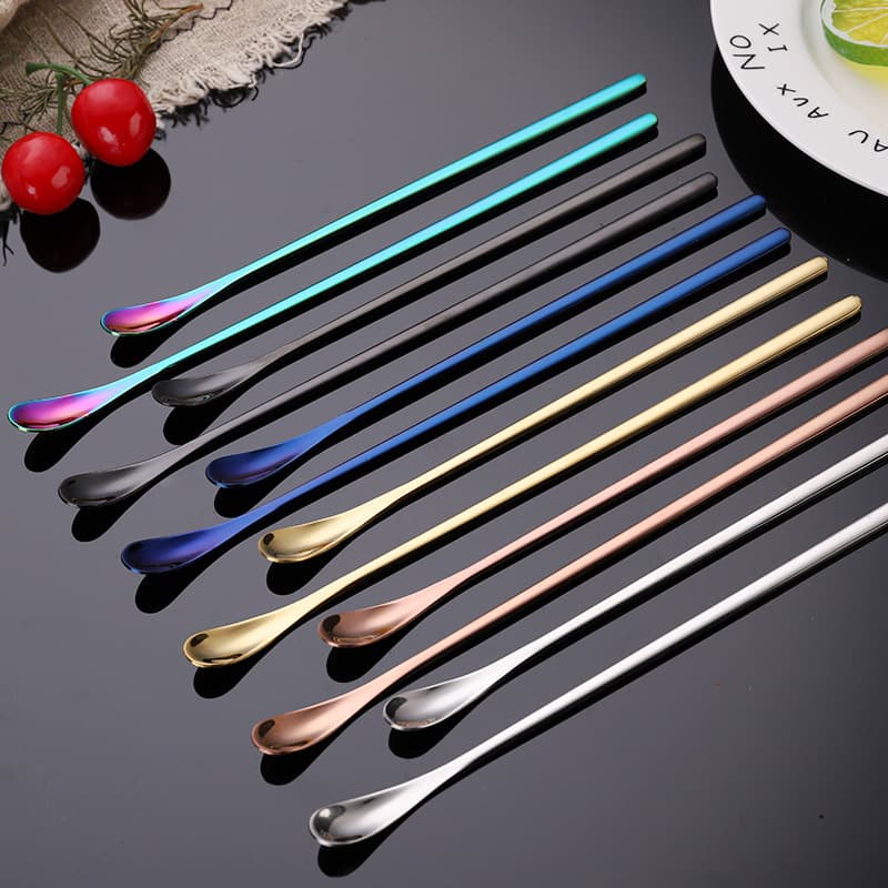 Simple 304 Stainless Steel Long Handle Spoon, Thickened Ice Cream Spoon, Bar Spoon, Dessert Spoon, Coffee Drink Spoon