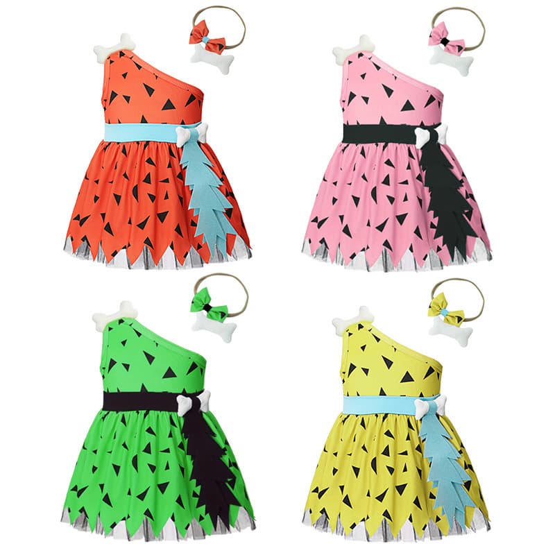 Children's Korean Summer Style Half Sleeve Off-Shoulder Bone Dress + Hairband Girls' Clothing Ins