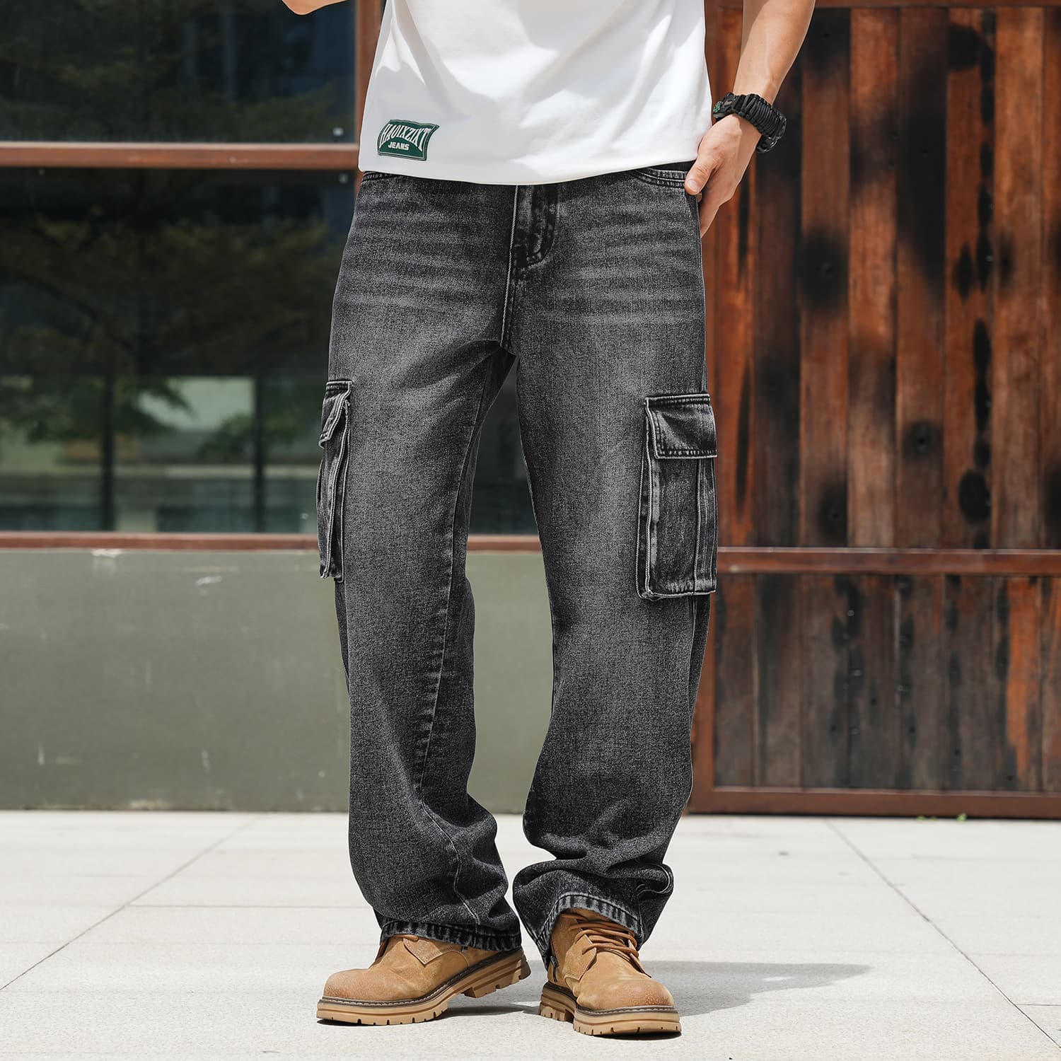 Trendy brand multi-pocket European and American work jeans men's wide-legged loose large size Amazon cross-mirror specially for foreign trade