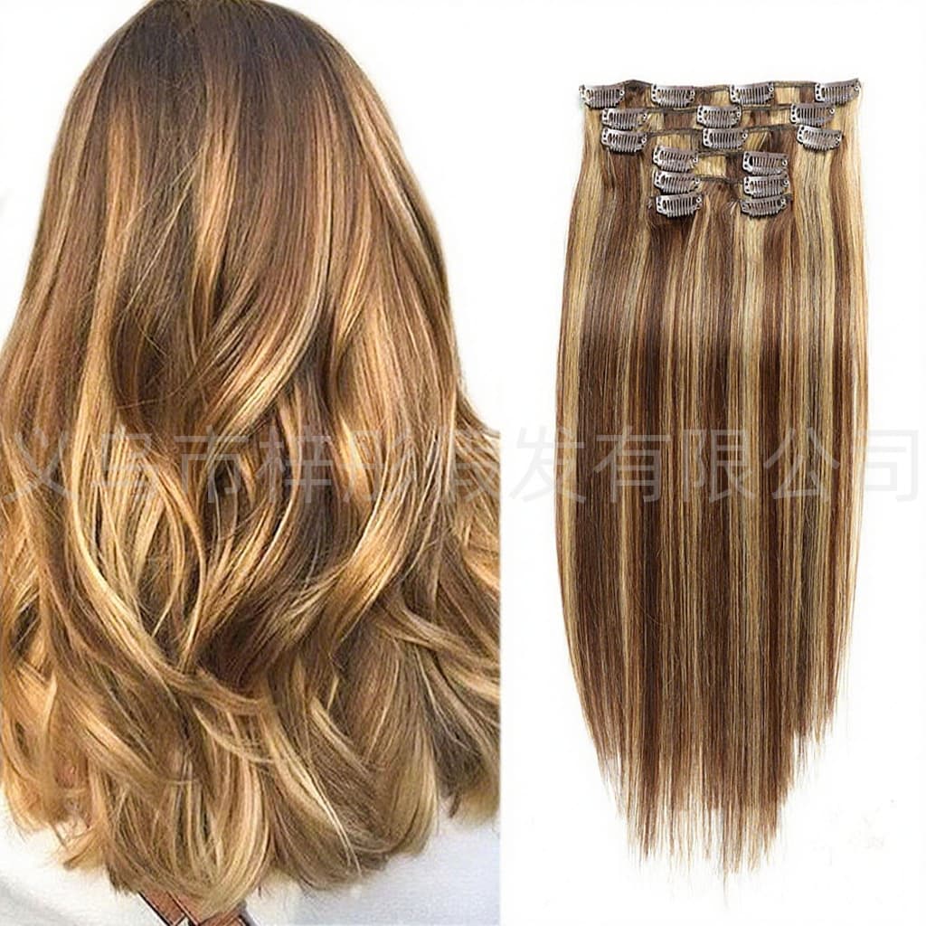 Wigs Amazon Clip-in hair extensions #4/27 Seven-piece set clip in hair extensions