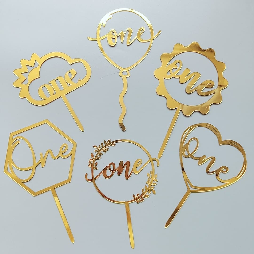 Baby First Birthday Cake Decoration Insert One-Year-Old Anniversary Gold Acrylic Cake Decoration Insert