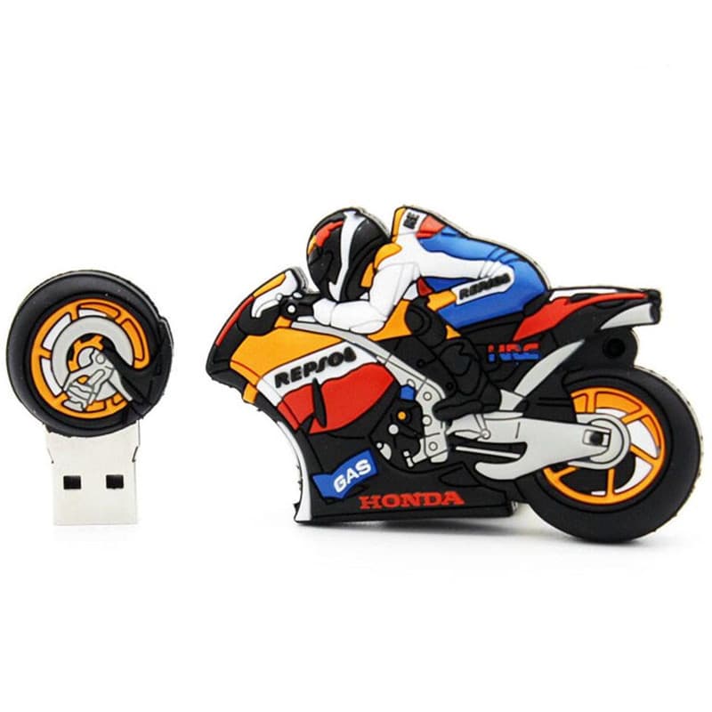 Motorcycle USB Drive Creative Cartoon Silicone Flying Racer USB Flash Drive Airplane High-Speed Rail Ship Train Tank Gift USB Drive