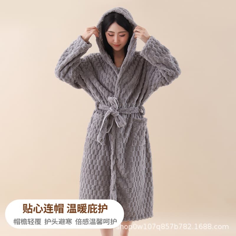 Yun Duo Velvet Bathrobe Autumn and Winter Thickened Bath Towel for Men and Women Couples Hotel and B&B Pajamas Bath Bathrobe Home Clothes