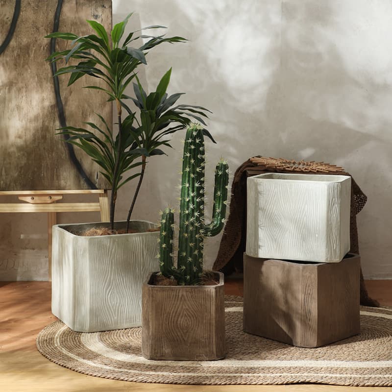 Nordic Square Magnesium Mud Flower Pot, Extra Large, Antique Wood Grain, Large Planter Box for Living Room, Balcony, Mall Display