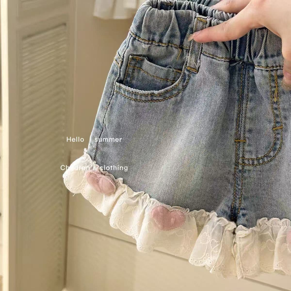 Girls Denim Shorts 2026 New Style Baby Girl Lace Princess Fashion Trendy Loose Denim Shorts Other Brands
