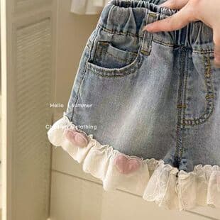 Girls Denim Shorts 2026 New Style Baby Girl Lace Princess Fashion Trendy Loose Denim Shorts Other Brands