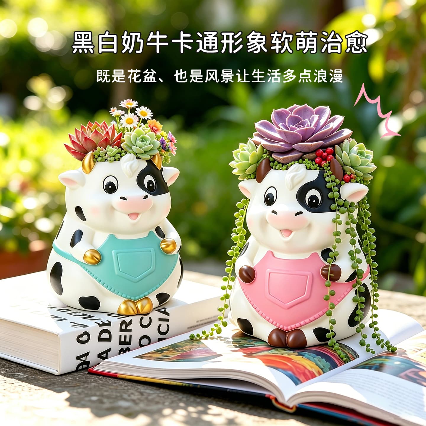 Cartoon Black and White Cow Shape Creative Decorative Planter - Micro Landscape Garden Balcony Ornament