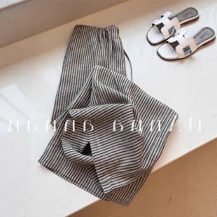 Vintage Relaxed Stripe Linen Wide Leg Pants for Women 2026 Summer Loose High Waist Draped Casual Long Pants