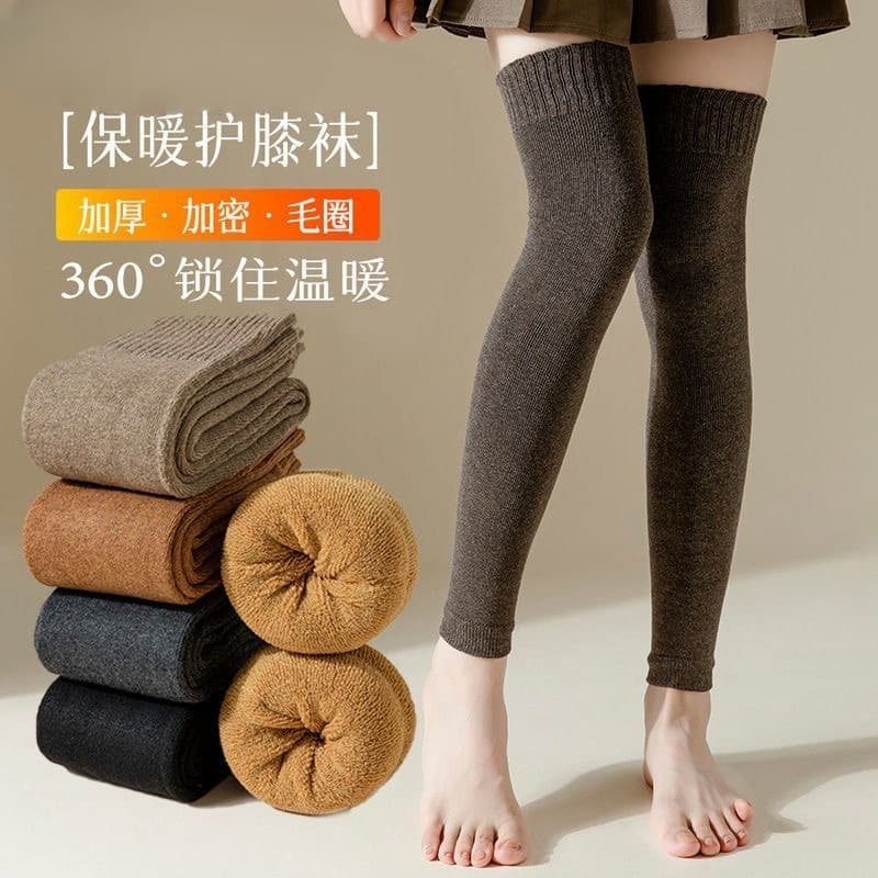Women's Over-the-Knee Long Leg Sleeves for Autumn/Winter, Thickened Knee Protection Sock Sleeves, Warm Fleece-Lined Long Leg Sleeves, Winter High Socks for Women