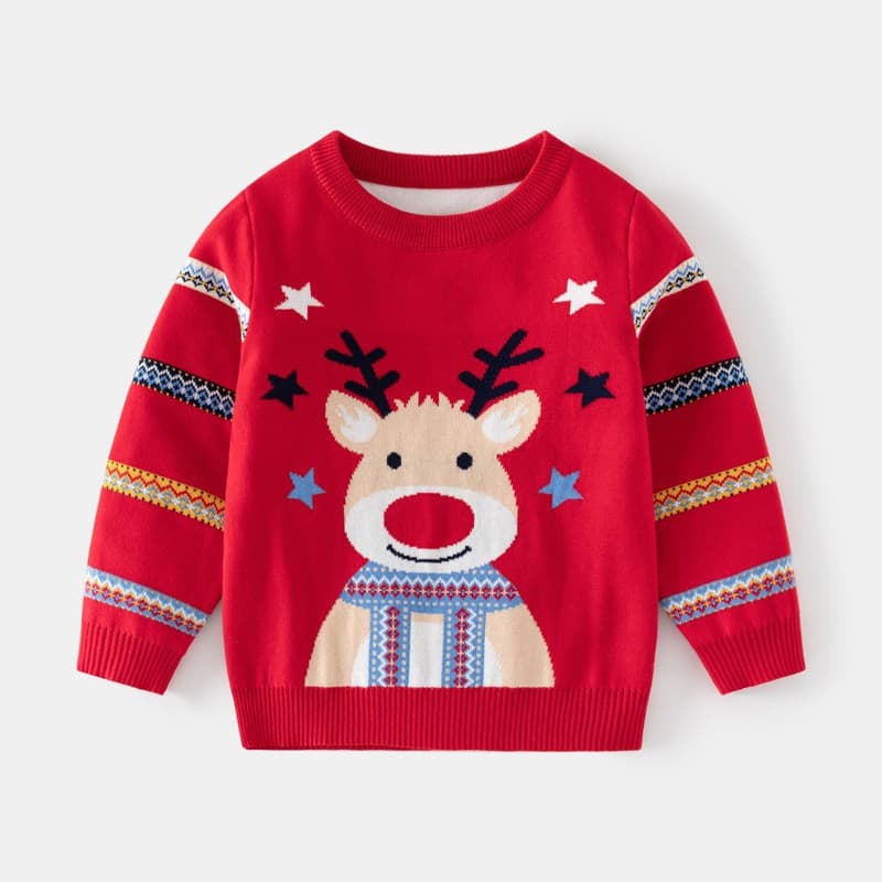 European/American Style Children's Wear Boys' Christmas Deer Pullover Sweater Autumn New Collection Cross-border Direct Supply Children's Color-block Sleeve Knitwear