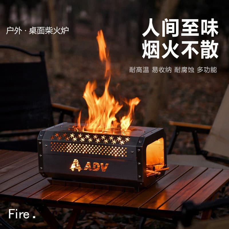 Outdoor Fire Pit Camping Portable Grill Fire Basin Stainless Steel Tea-Boiling Ring Heating Desktop Firewood Stove