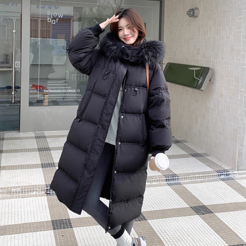 2025 New Plus-Size 250 Jin Thickened Long Over-Knee Raccoon Fur Hooded Down Jacket 231