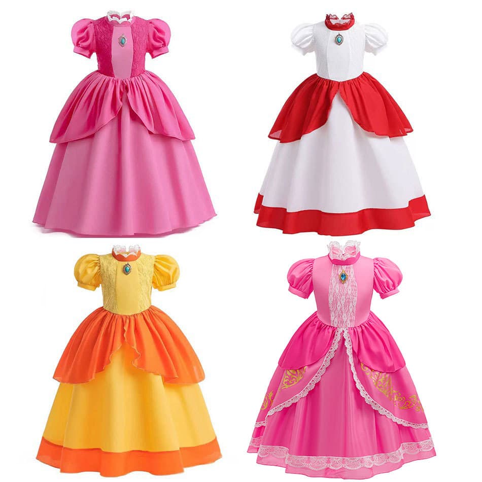 Mario Kids Pink Peach Princess Super Mario Game Costume Pink Peach Dress Rosalina Dress