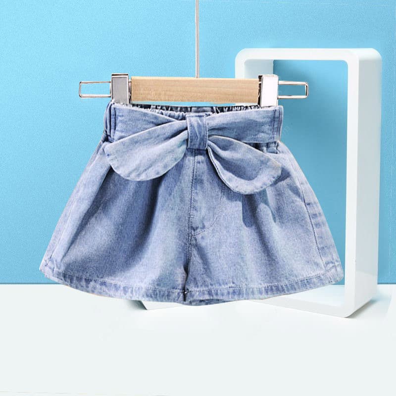 2026 Summer Girls Denim Shorts New Children's Clothing Thin Style for Older Girls High Waist Large Bow Shorts