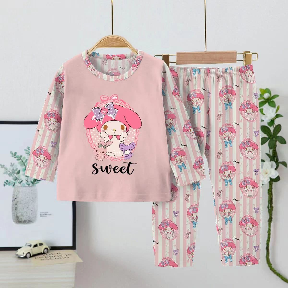 Girls' Summer Pajama Set, Baby Spring and Autumn Long Sleeve Pants Two-Piece Set, Little Girl Homewear Summer