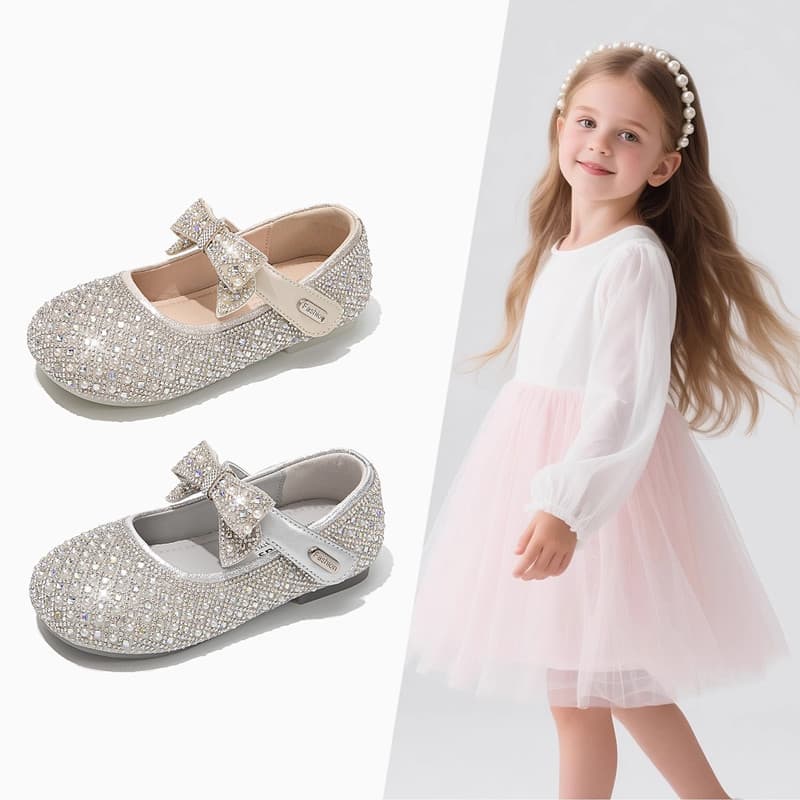 Girls Princess Crystal Shoes 2026 New Autumn Sparkly Leather Shoes for Baby Girls with Dress