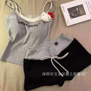 Korean Sweet Cute Cartoon Pajamas with Padded Bra for Women Summer New Tank Top Shorts Homewear