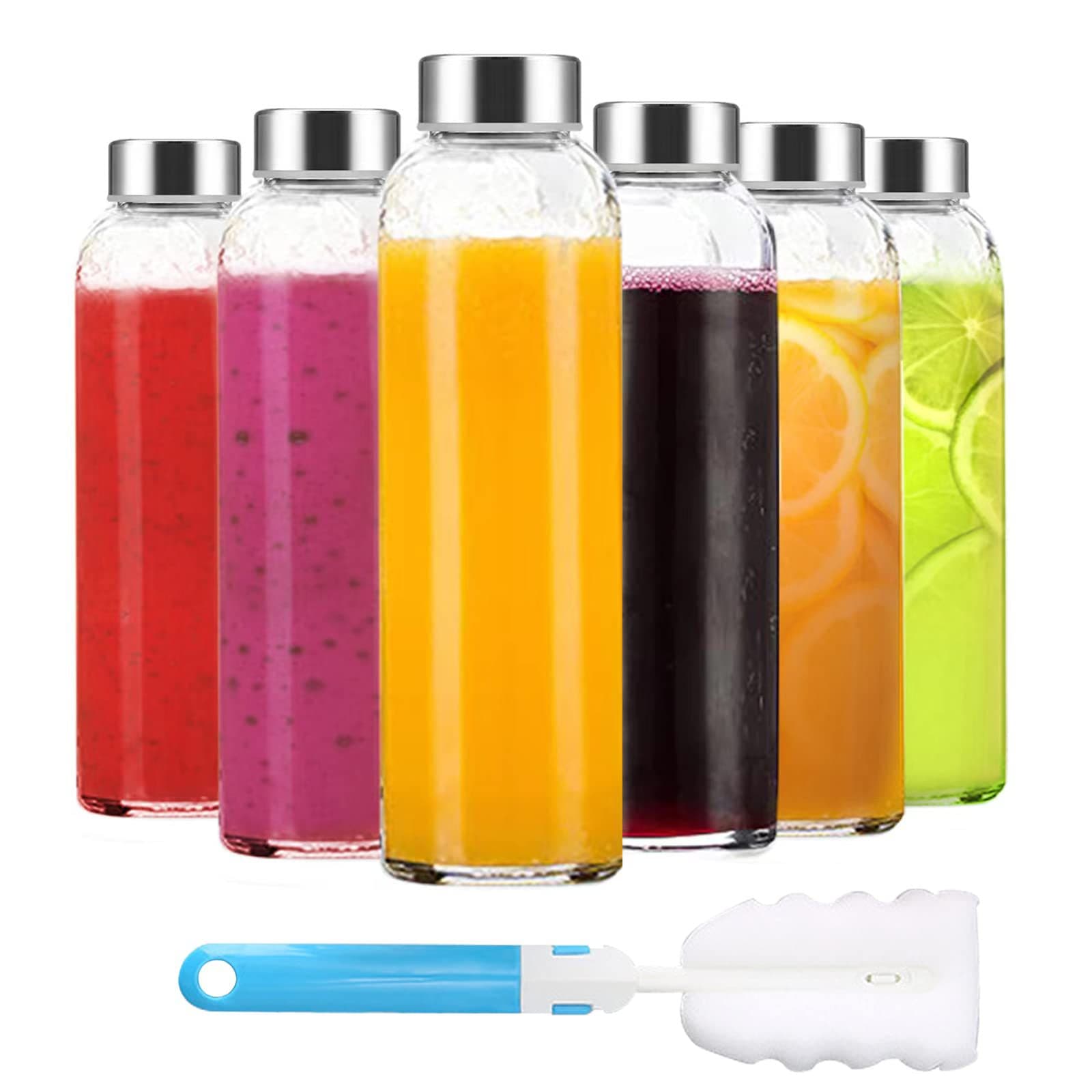 Transparent Glass Bottle with Lid, Reusable Glass Water Bottle with Stainless Steel Cap, Juice Bottle for Refrigerator